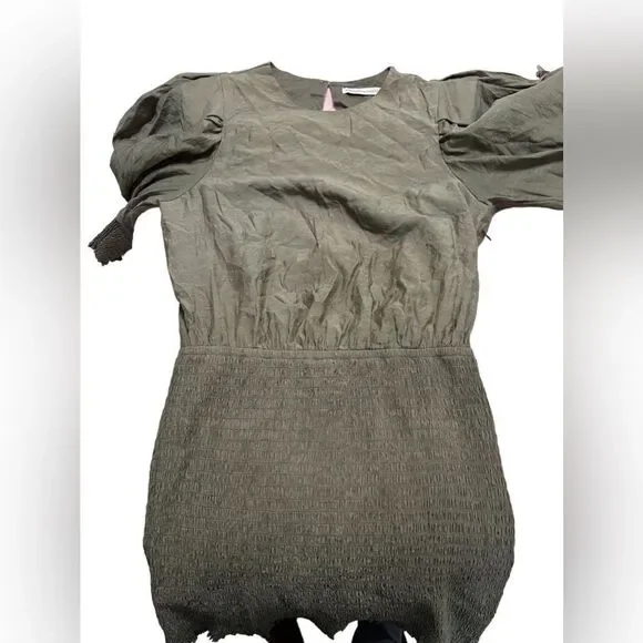 Rebecca Minkoff Geneva Smocked
Puff Sleeve Dress in Army Green large midi - Picture 11 of 16